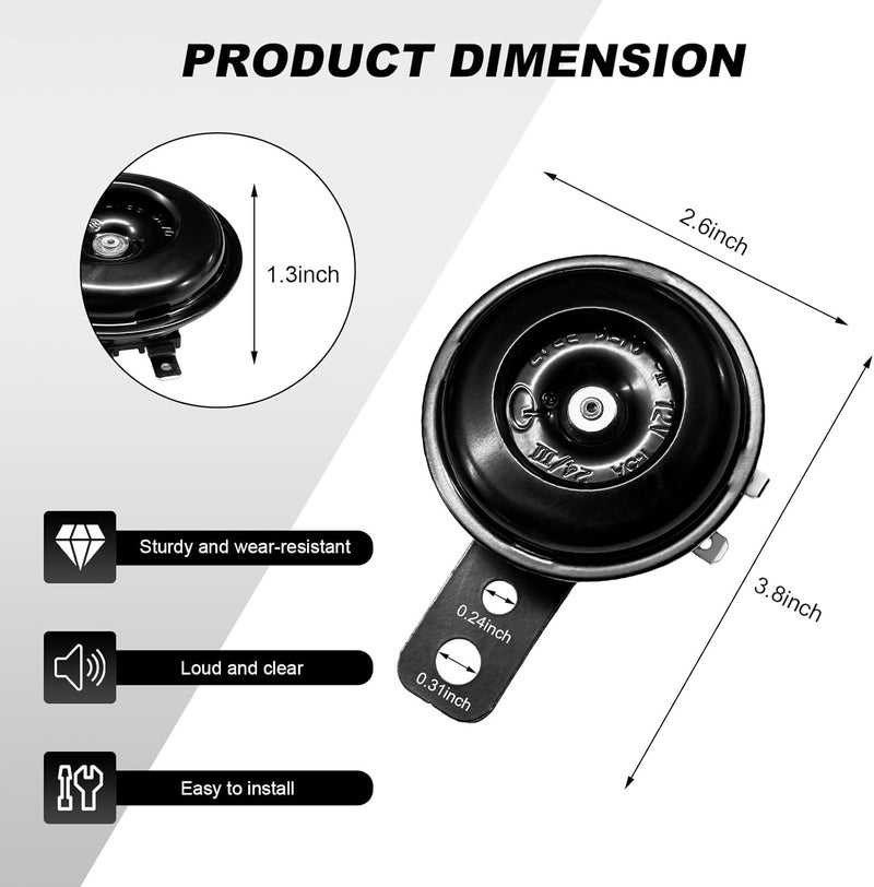 NYTKL Motorcycle Electric Horn, 12V 1.5A 105db Waterproof Round Loud Horn Speaker, Universal Small Air Horn Electric Loud Speaker for Motorcycle Scooter Dirt Bike ATV UTV - Image 2